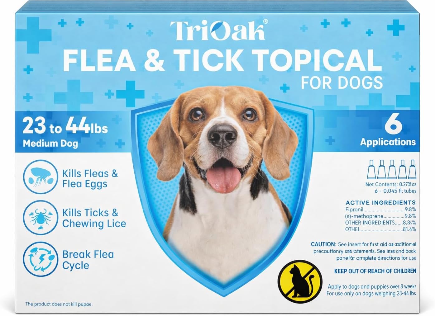 Flea and Tick Prevention for Dogs, 6 Doses Topical Flea Treatment, Helps Control Fleas, Ticks and Lice, for Medium Dogs 23–44 lbs, Waterproof, Fast Acting