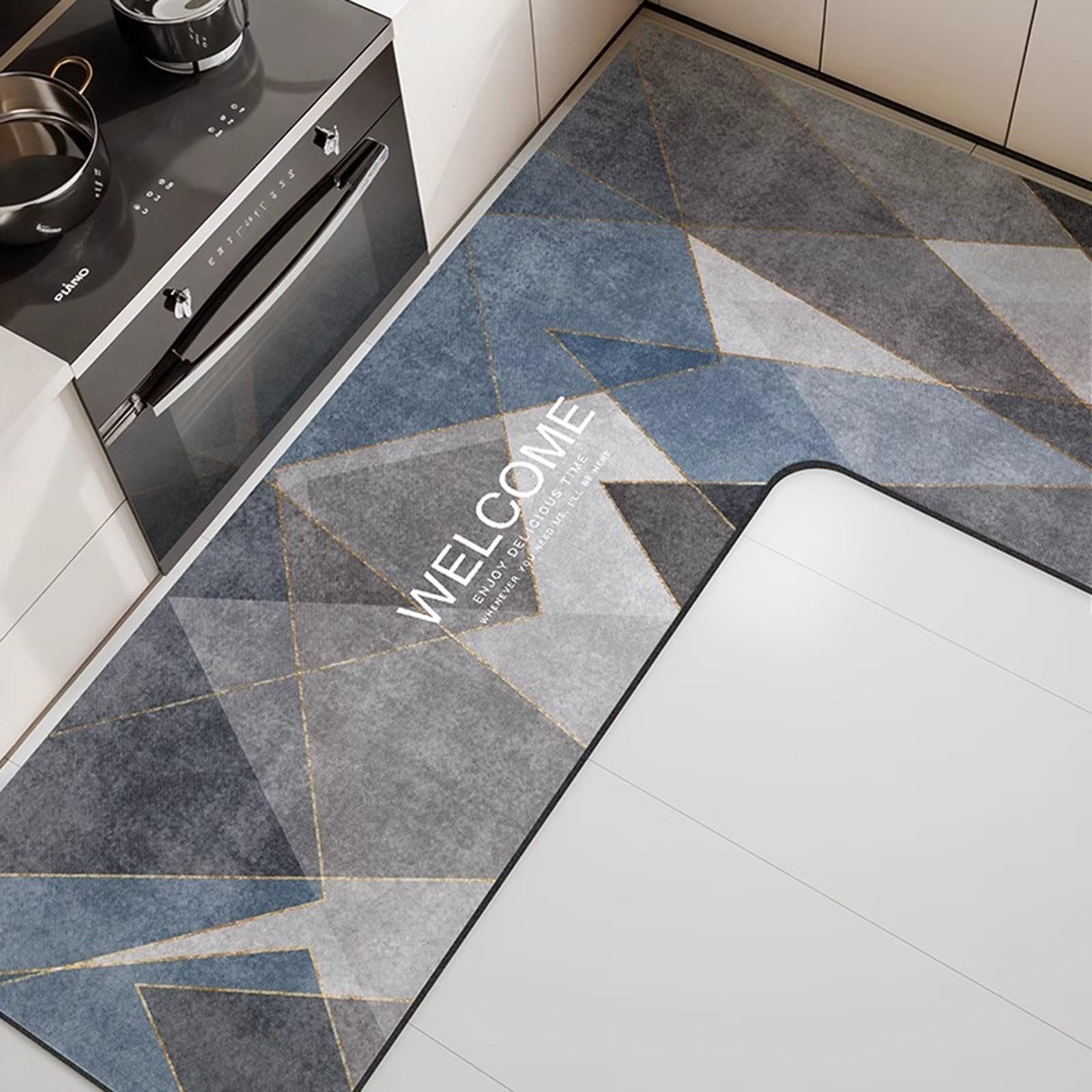 Alfombrilla de cocina en L superabsorbente con estampado antideslizante Mountain-Right