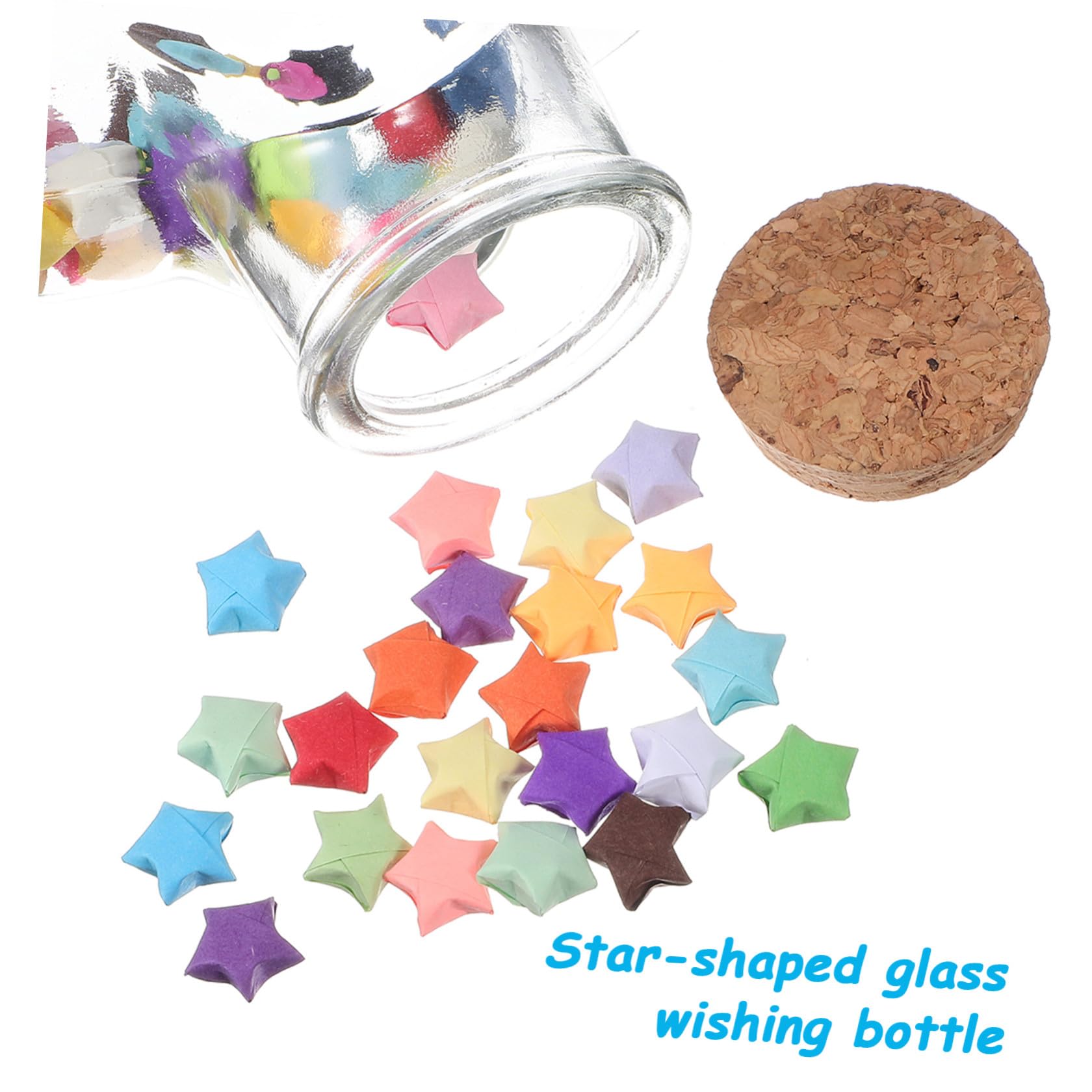 TEHAUX Origami Stern Papierstreifen Satz mit Farbigem Doppelseitigem Papier und Kleinen Glasfläschchen mit Korkdeckeln für Kreative Bastelideen und Geschenke zum Zufällige Farbe