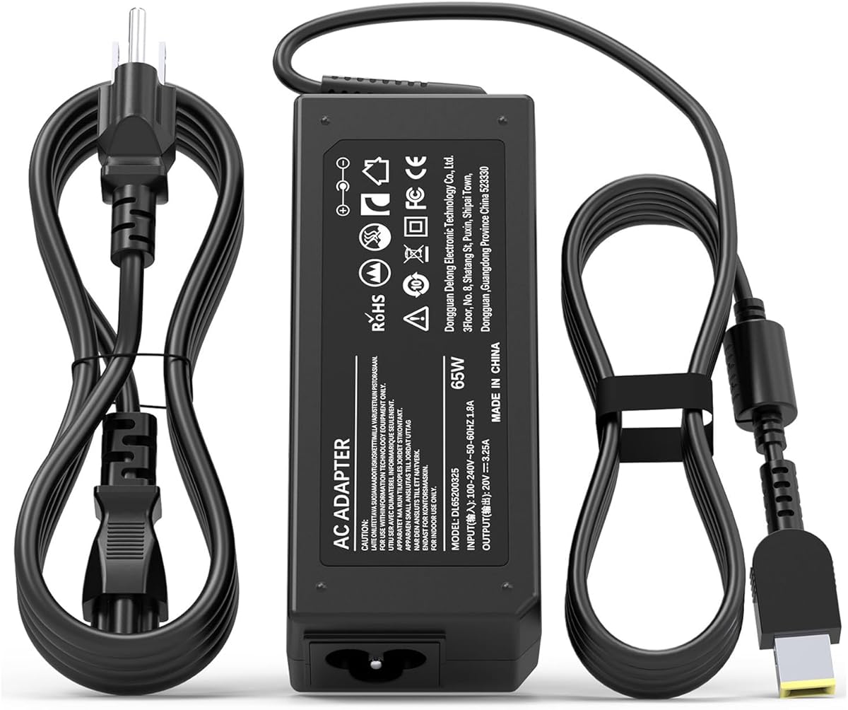 VUOHOEG 65W Laptop Charger Compatible with Lenovo ThinkPad L440 L450 L460 L540 T440 T450 T460 E440 E450 E550 E560 X240 X250 X260 Yellow Square Tip AC Adapter