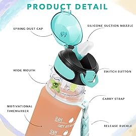 Enerbone 32 oz Water Bottle with Times to Drink and Straw, Motivational Drinking Water Bottles with Carrying Strap, Leakproof BPA & Toxic Free, Ensure You Drink Enough Water for Fitness Gym Outdoor