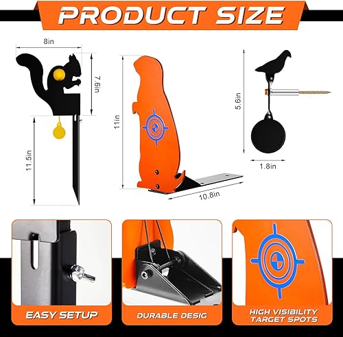 Miniatura 2 de Leyndo 3 objetivos de metal para animales, ardilla de metal, objetivo de restablecimiento de ardilla, al aire libre, diana de acero emergente,