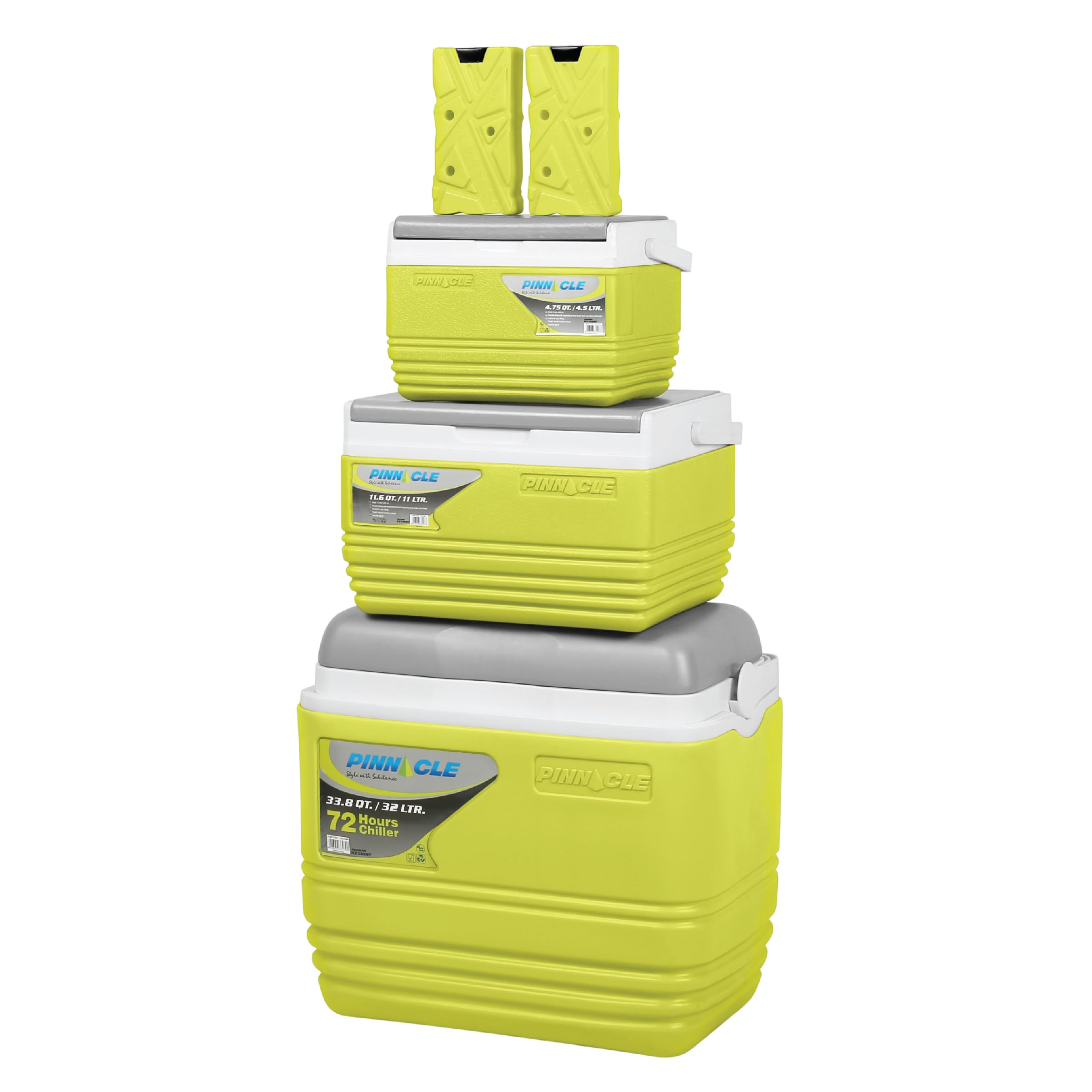 Pinnacle Juego de hieleras – 3 bolsas térmicas aisladas de 32L/11L/4.5L con 2 paquetes de hielo para enfriador, kit de enfriador grande aislado para picnics, pesca, barbacoas - Compartimento de