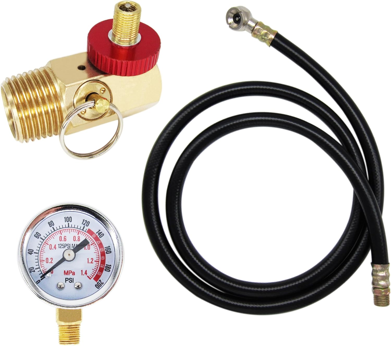 Air Tank Valve Kit with Gauge, Safety Valve Manifold and 4 Feet Air Tank Hose Assembly for Portable Air Tank