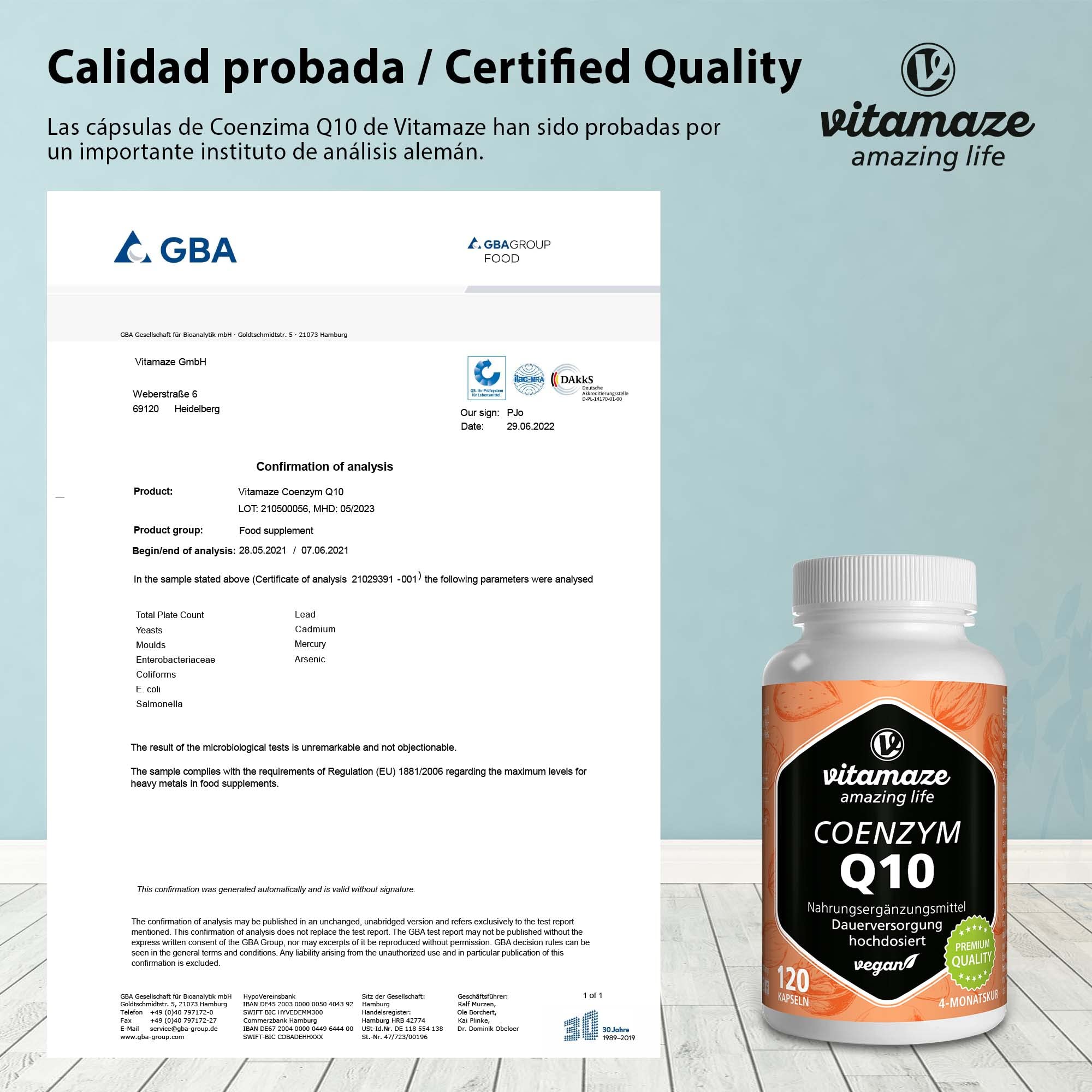 Coenzima Q10 200mg 120 Cápsulas Veganas para 4 Meses, Contiene Ubiquinona, Coq10 Naturales Antioxidantes de la Mejor Biodisponibilidad, Calidad Alemana, sin Aditivos Innecesarios - Vitamaze®