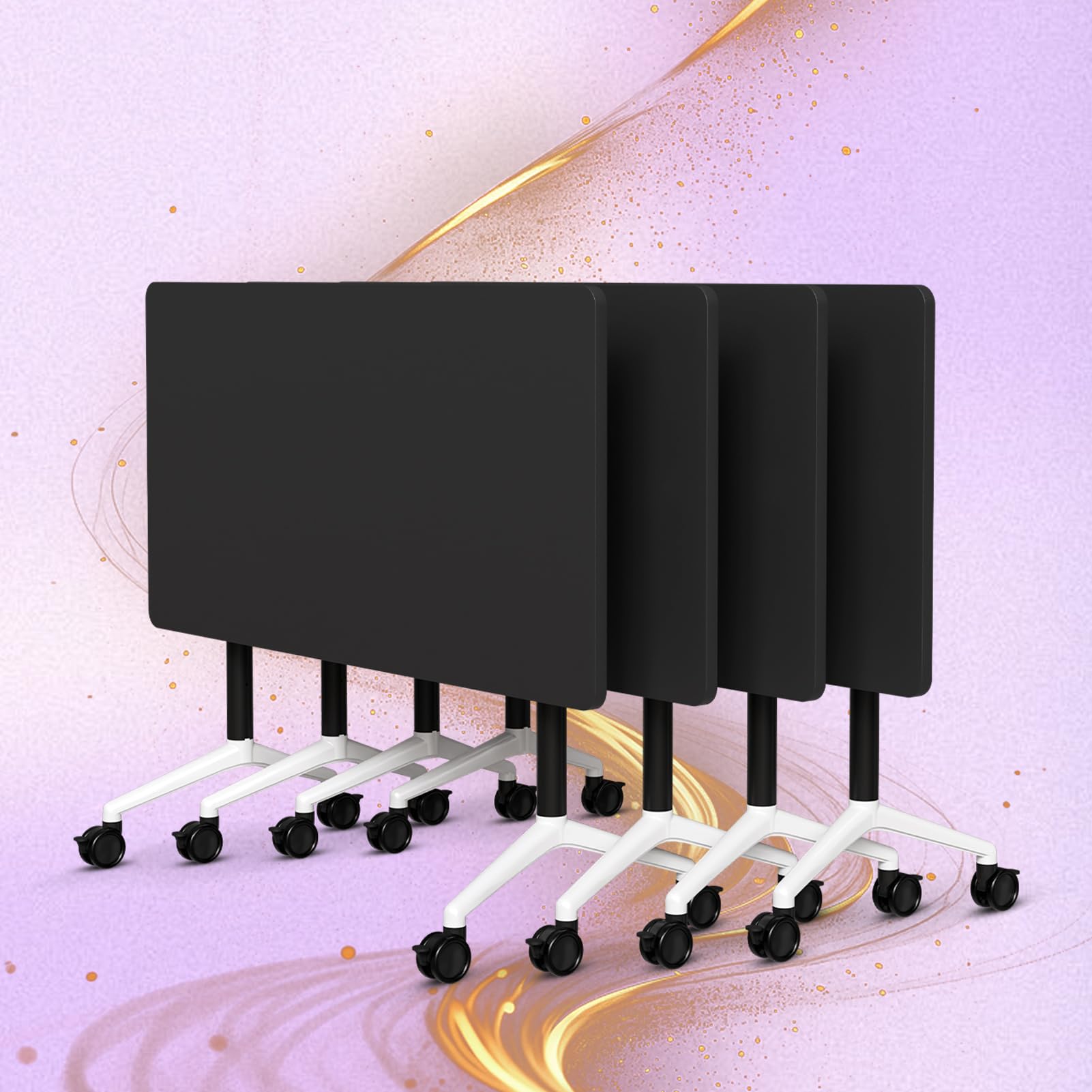 Conference Table, Folding Conference Room Tables, Modern Flip Top Seminar Training Meeting Table with Wheels, Modular Foldable Conference Tables for