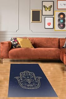 Pelangi Minimalist Fatma Ana Eli Desenli Yıkanabilir Kaymaz Taban Leke Tutmaz Salon Halısı, Lacivert-Sarı 160 x 240, 764705616024005