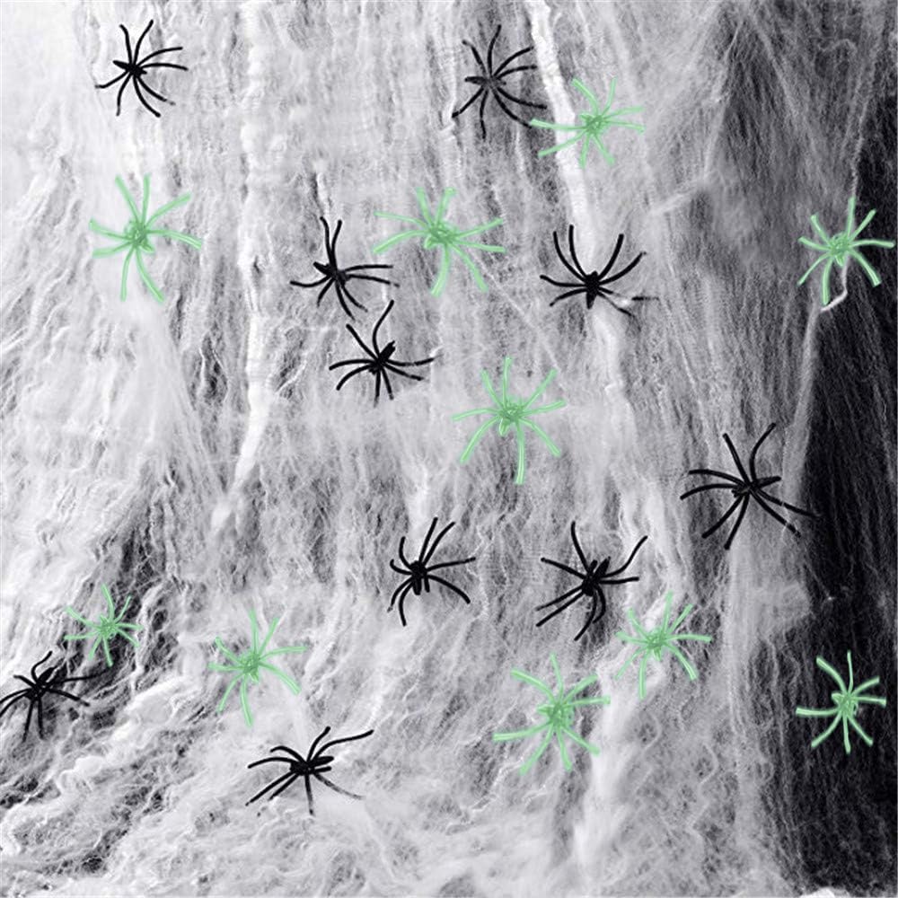 KIWILEPI 300sqft Spider Webs Halloween Decorations,Stretchy Spider Web Cobwebs with 10 Glow Fake Spider 10 Creepy Black Spiders White Webbing Outdoor Indoor Haunted House Spooky Party Décor