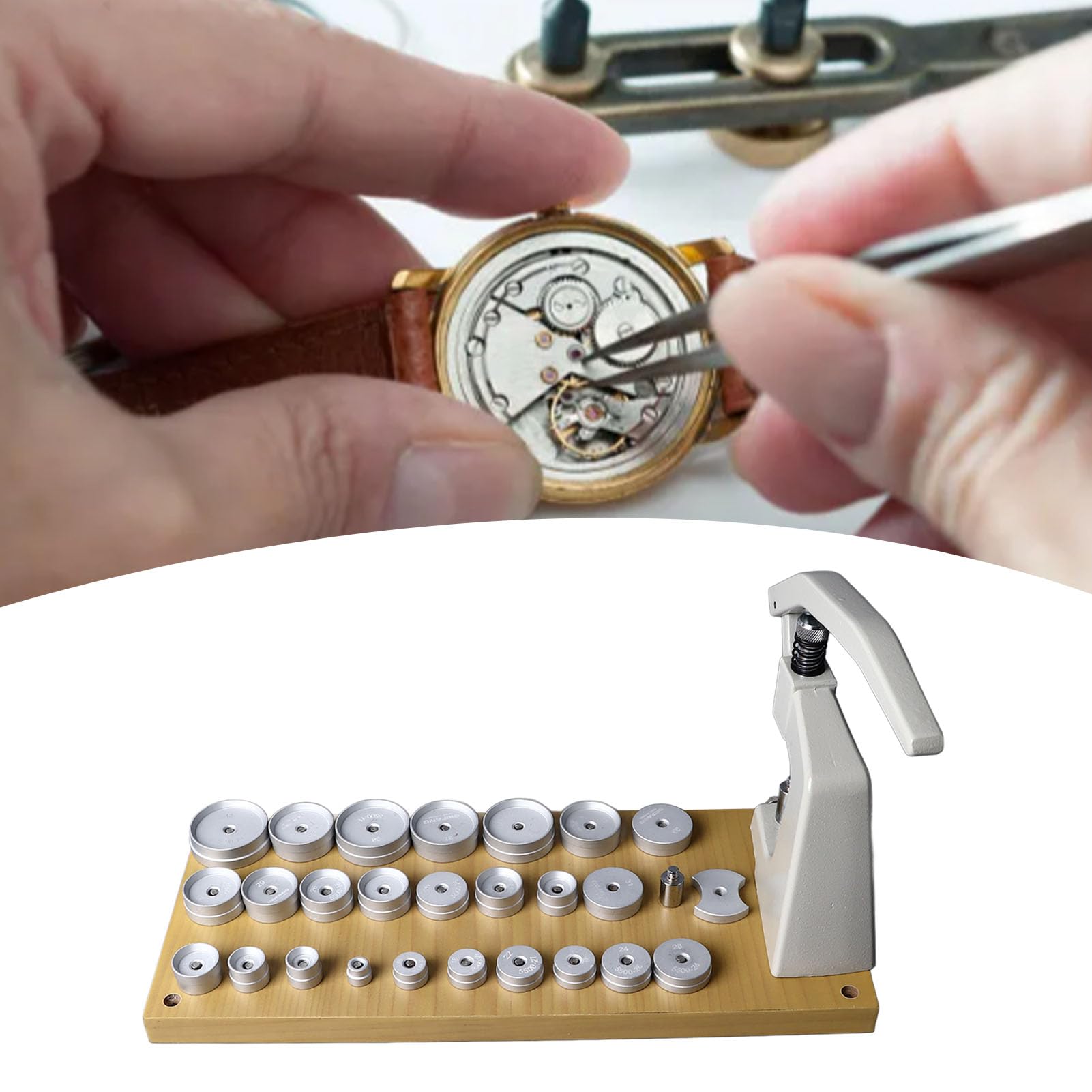 Qqmora Juego de Prensa de Reloj con 30 Matrices para 15-44 Mm