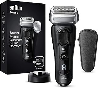 Braun series 8 8410s wet & dry shaver with charging stand and travel case, black.