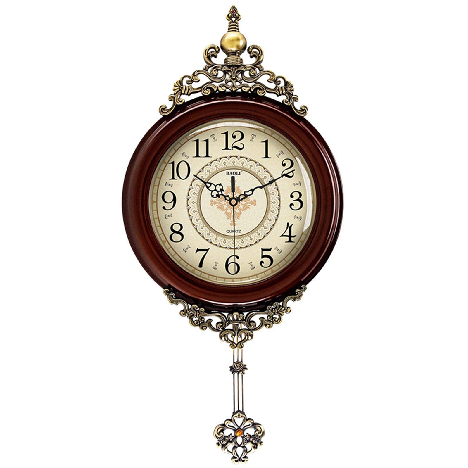 Horloge murale à pendule en métal au style européen et américain pour salon