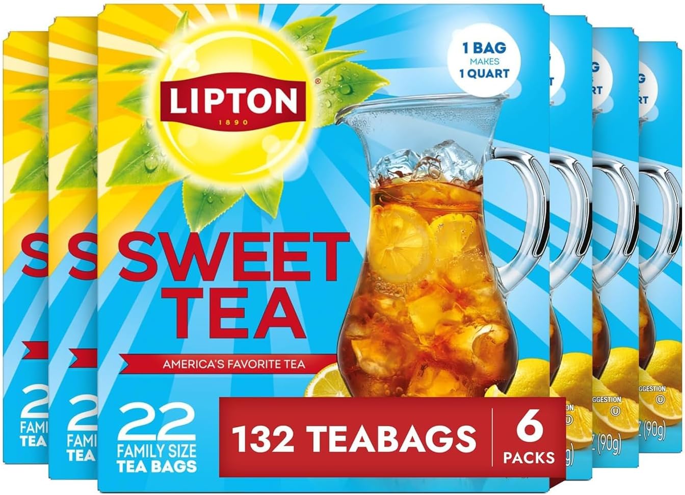 Family-Sized Black Iced Tea Bags, Southern Sweet Tea 22 ct (Pack of 6)