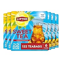 Vista 1 de Lipton Bolsas de té helado negro de tamaño familiar, té dulce del sur de 22 unidades (paquete de 6)