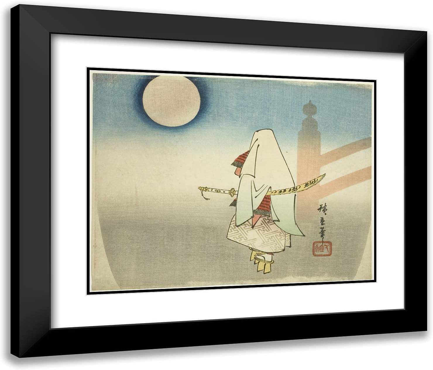 ArtDirect Utagawa Hiroshige 23x20 Black Modern Framed Art Print Titled Yoshitsune Awaits Benkei at Gojo Bridge