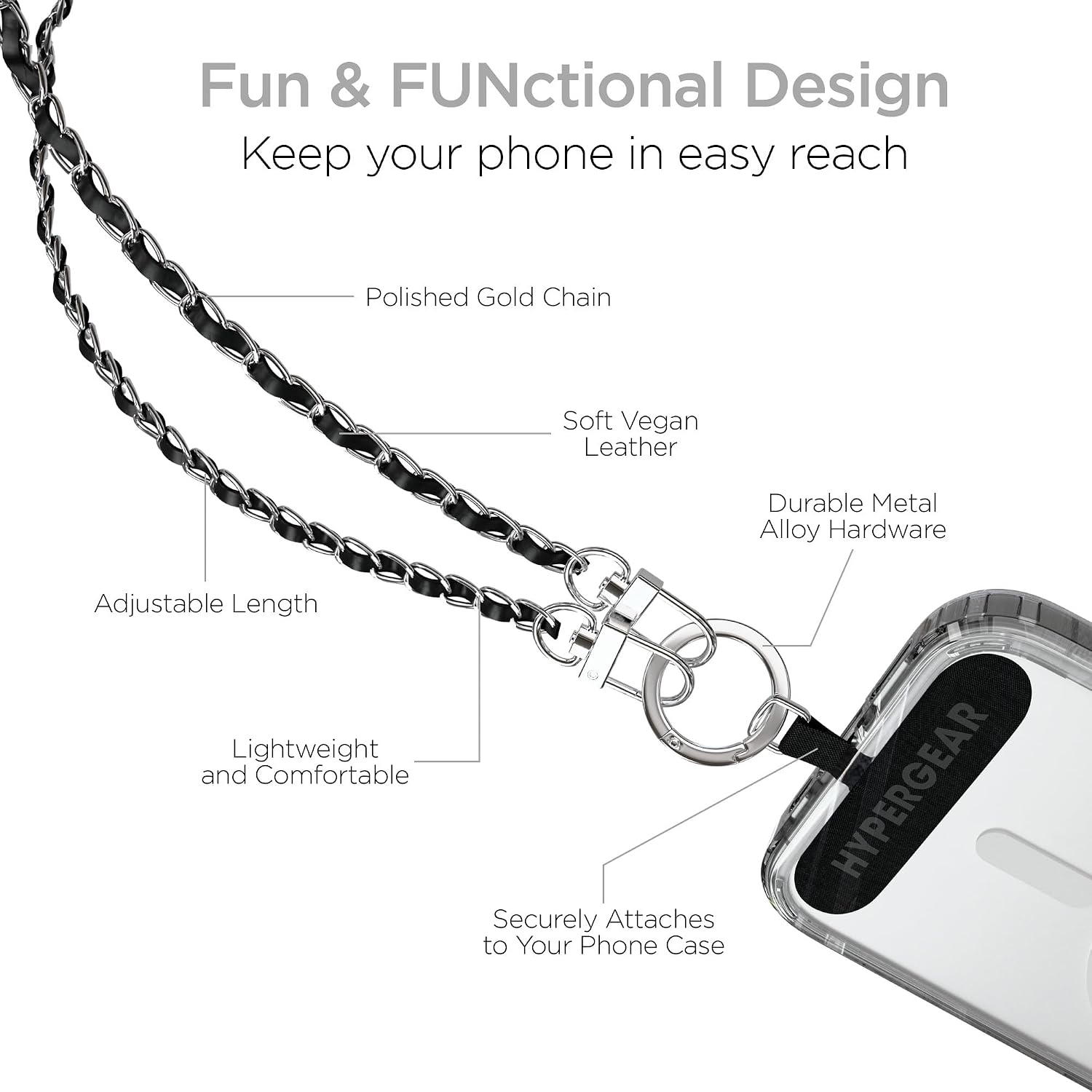 HyperGear Crossbody Phone Lanyard Strap Hands-Free Theft Secure Cell Phone Crossbody for Gym, Concerts & Travel [iPhone, Galaxy, Pixel]