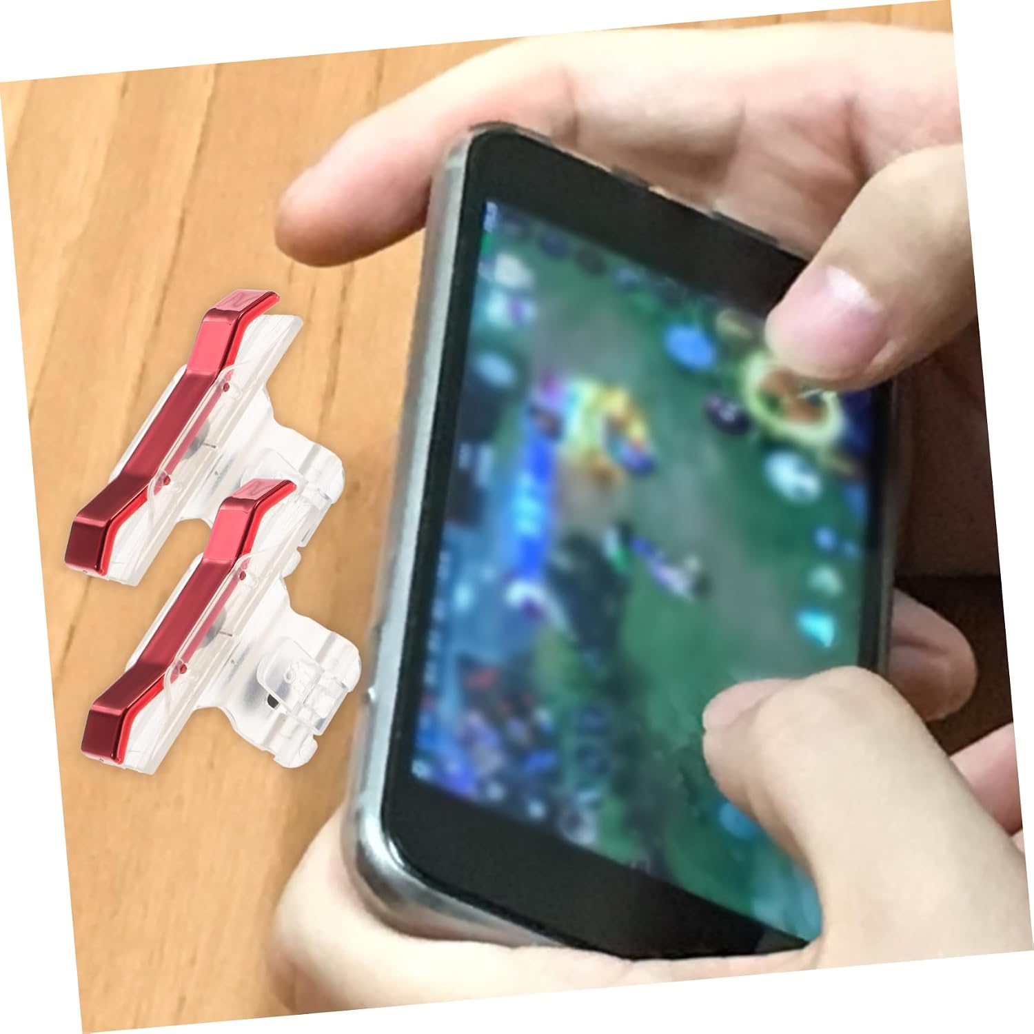 SHOWERORO 2Pairs Mobile Game Metal Trigger Buttons Transparent Red Silver Handles for Enhanced Shooting Precision Compatible with Phone Gaming Joysticks