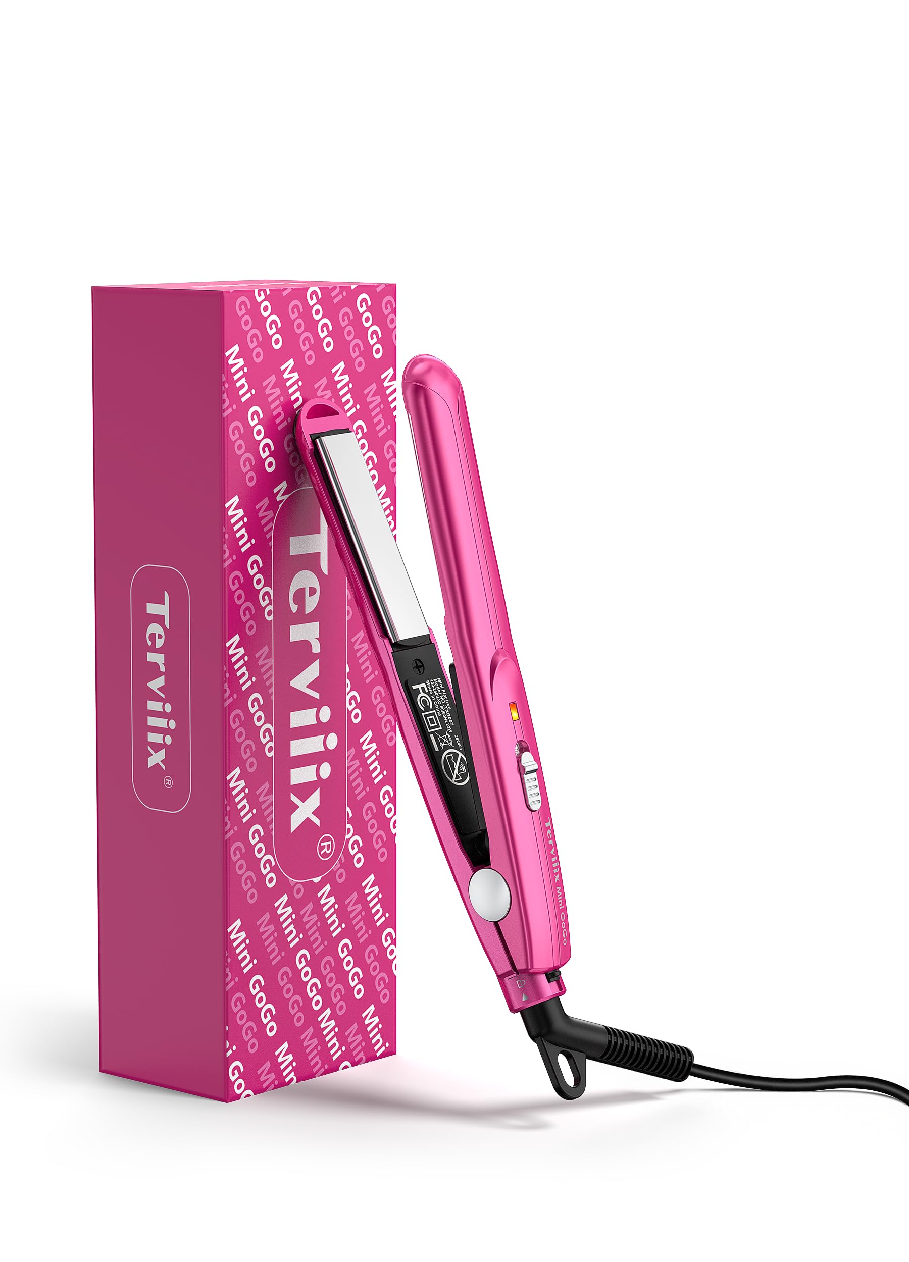 Terviiix Mini Flat Iron for Travel, 1/2'' Small Hair Straightener for Short Hair/Bangs, 0.5'' Portable Ceramic Straightening Irons, Dual Voltage, Pouch Included, Compact Size, Pink