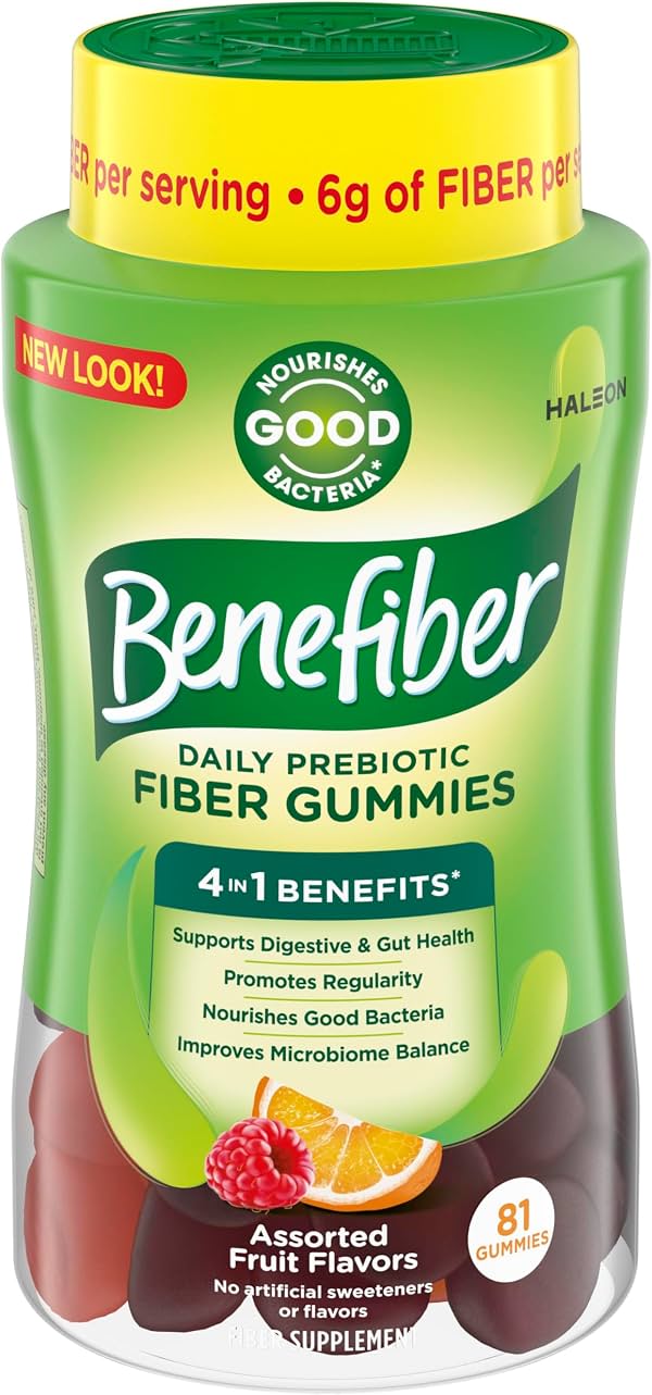 Benefiber Suplemento de Fibra Prebiótica en Gomitas, Sabor Frutas Variadas, 81 Ct | Fibra Prebiótica de Origen Vegetal, Apoya la Salud Intestinal Nutriendo las Bacterias Buenas del Intestino, Apoyo GLP-1 para la Salud Digestiva Gomita 81 Unidades (Paquete de 1)