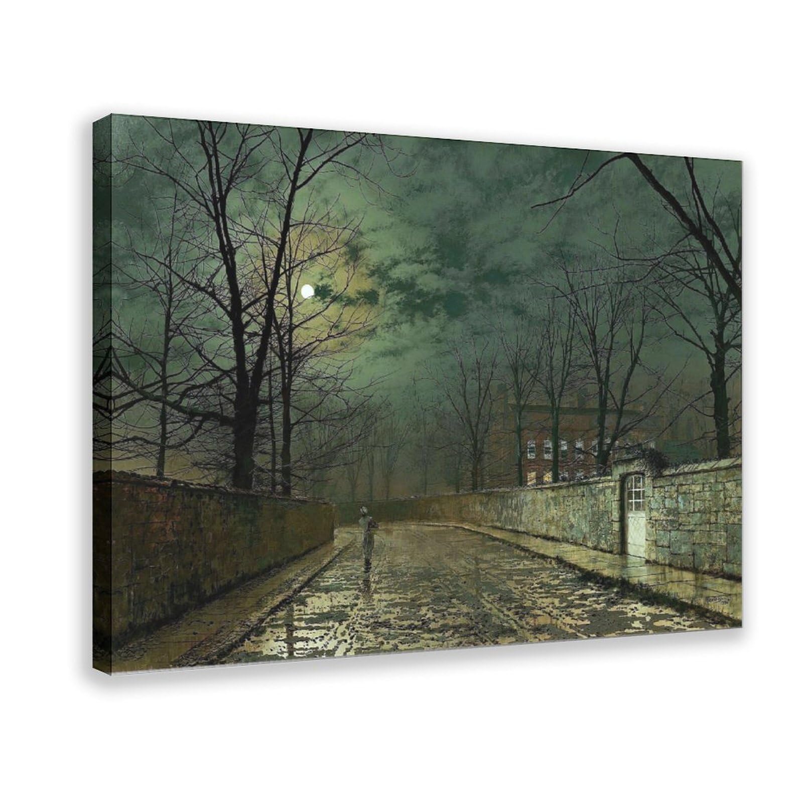 WCYB Stretched Canvas Moonlight After A Rain by John Atkinson Grimshaw Street Scenes Prints Posters Canvas Deco Paintings Wall Art For Office Hangable Fram