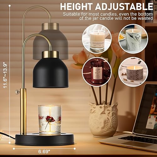 Miniatura 3 de kelary Lámpara calentadora de velas eléctrica con temporizador, calentador de cera regulable para cera perfumada con 2 bombillas, lámpara ajustable