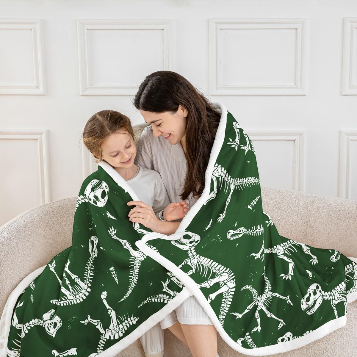 Erosebridal Manta Sherpa de dinosaurio fósil para niños, bebés y jóvenes, serie de animales antiguos, forro polar gótico de esqueleto, decoración de habitación de niños y niñas, ultra suave, manta de