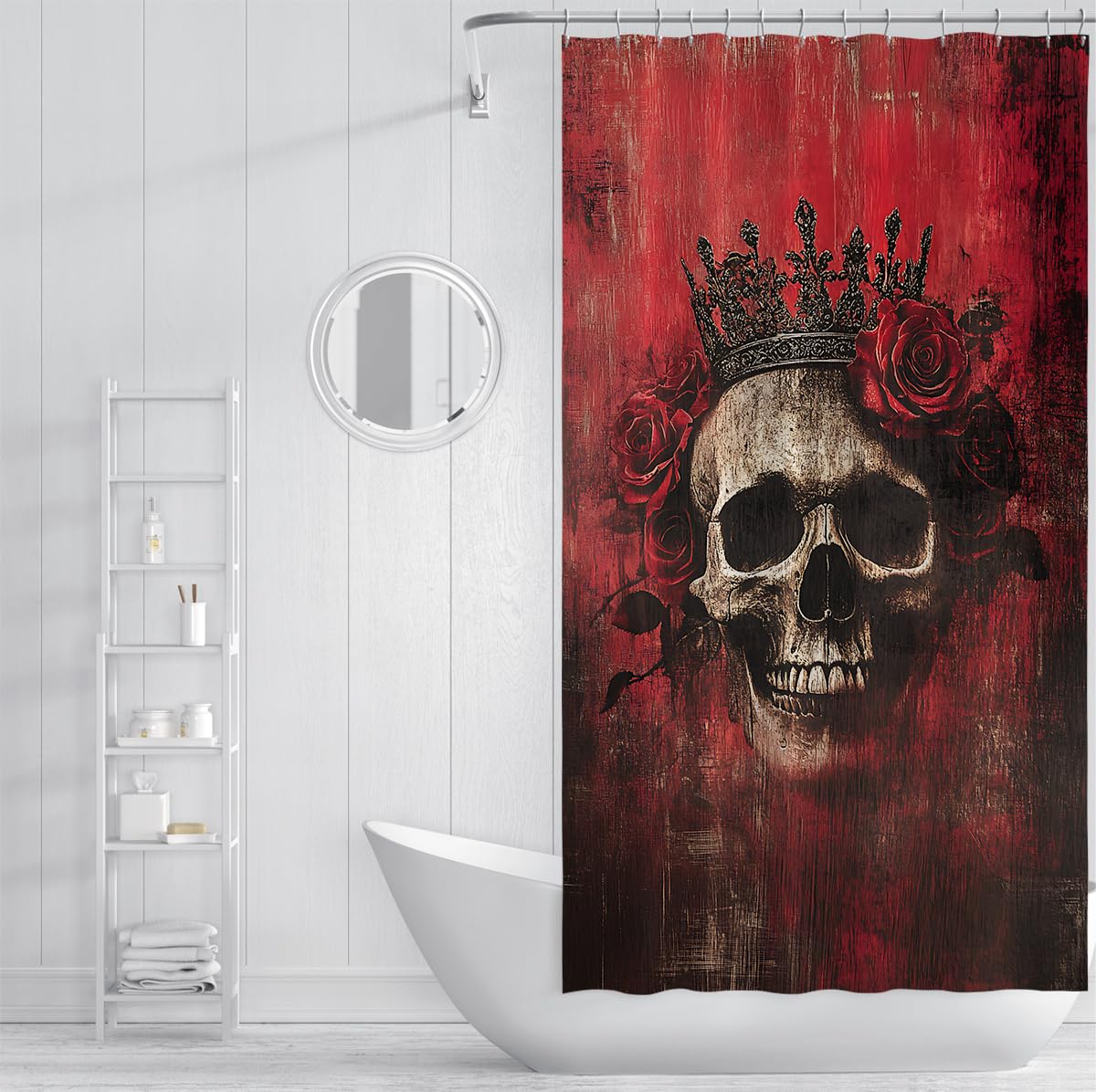 Tende Doccia Teschio Corona Rosso Scuro Gotico Halloween 200x200cm
