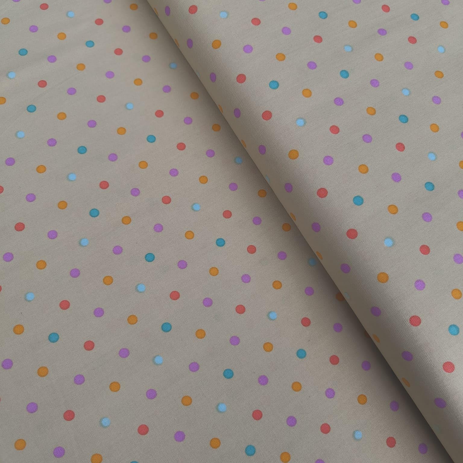 100% Cotton Blenders Polka Dot Dotty Splash Design Classic Printed Quilting Craft Dress Quality Sewing Fabric Material | 44" - 112 cm Wide (per Half Metre, Khaki/Blue)