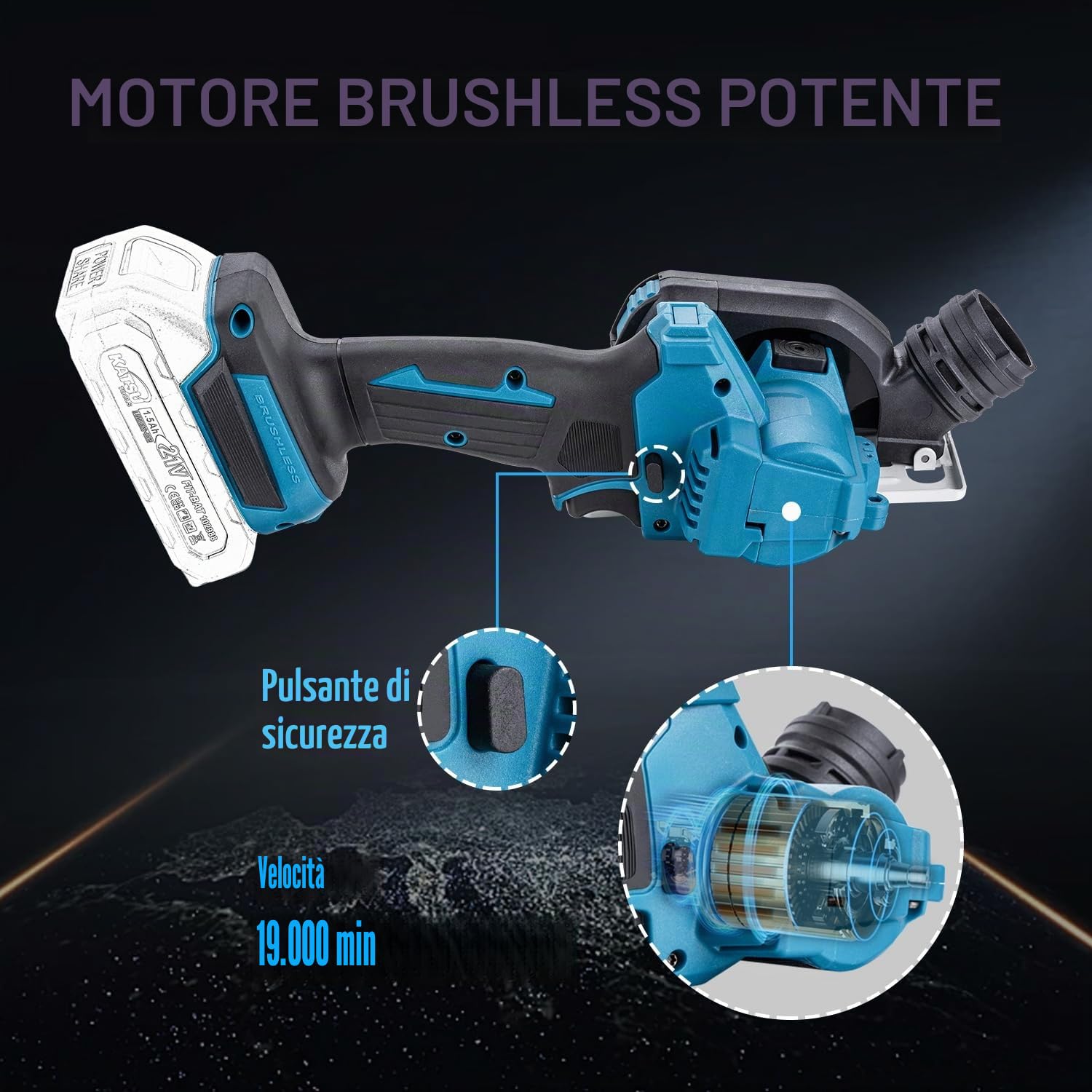 KATSU FIT-BAT Mini Smerigliatrice Angolare 3" Brushless a Batteria, Utensile da Taglio Compatto, 6 Lame Incluse, per Metallo, Legno, Piastrelle e Plastica, Senza Batteria e Caricatore