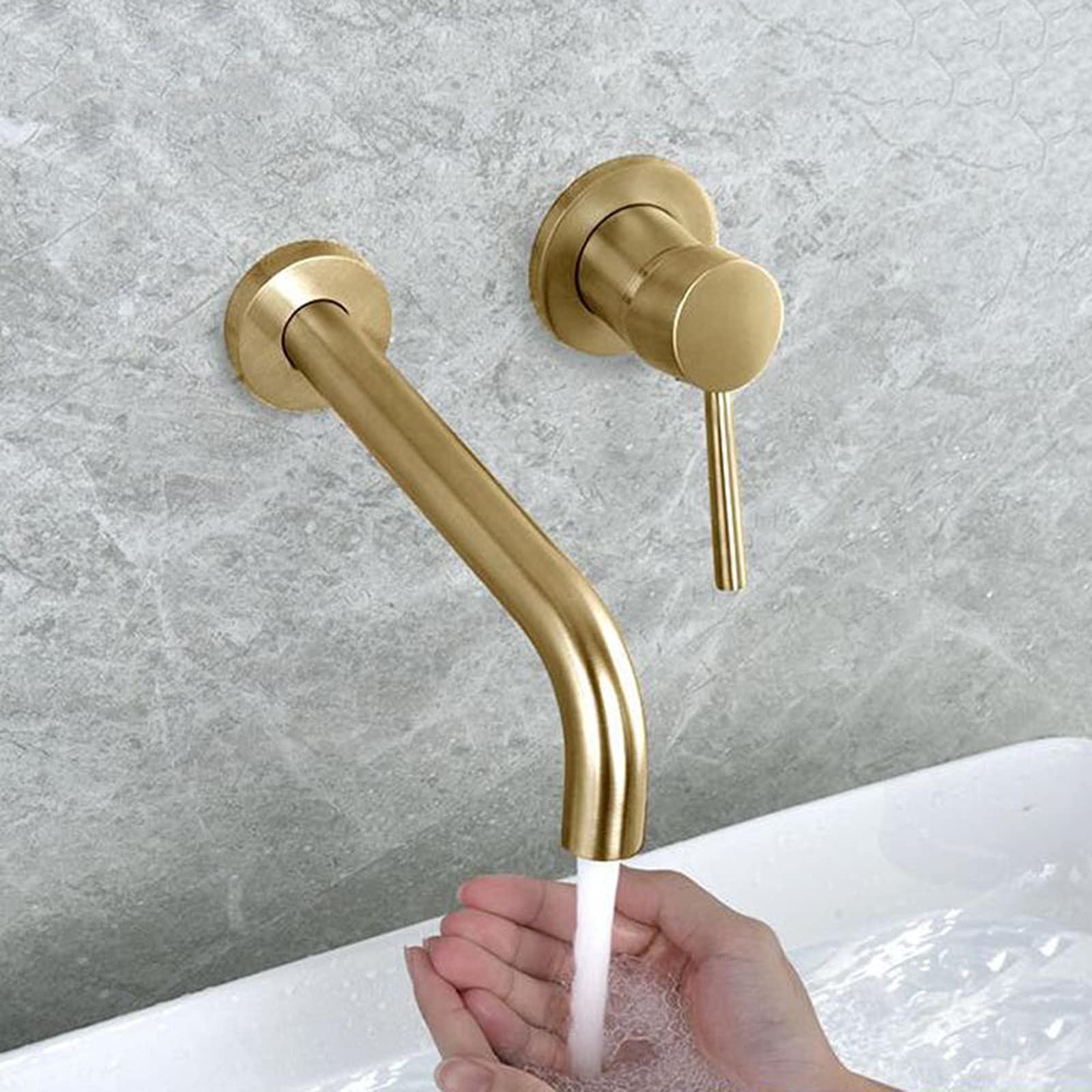 ottonato, miscelatore a parete, rubinetto rubinetti bagno lavabo, miscelatore rubinetto a parete lavabo bagno incasso, rubinetto miscelatore acqua calda-oroscissione_20cm