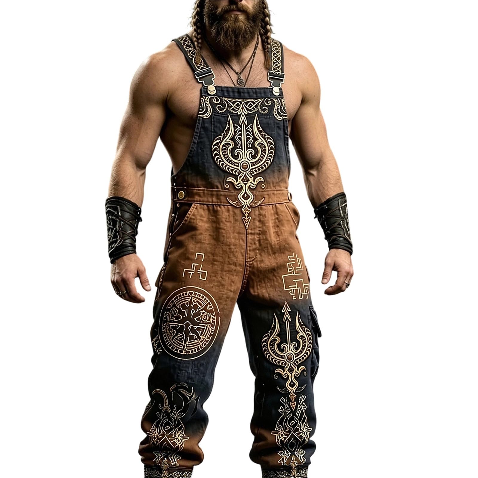 Pantalones de trabajo para hombre, vikingos, pantalones de tiempo libre, piratas, pantalones de piel para traje regional, estilo vintage, clásicos, para Oktoberfest, con tirantes ajustables