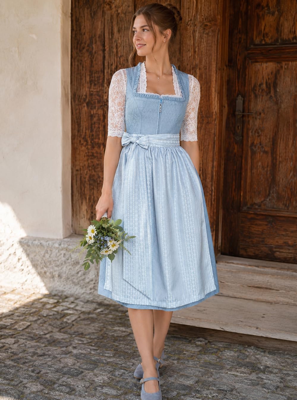 Alpenmärchen Midi Dirndl aus Exklusiver Kollektion inkl. Schürze Gr.32-54 - ALM1065
