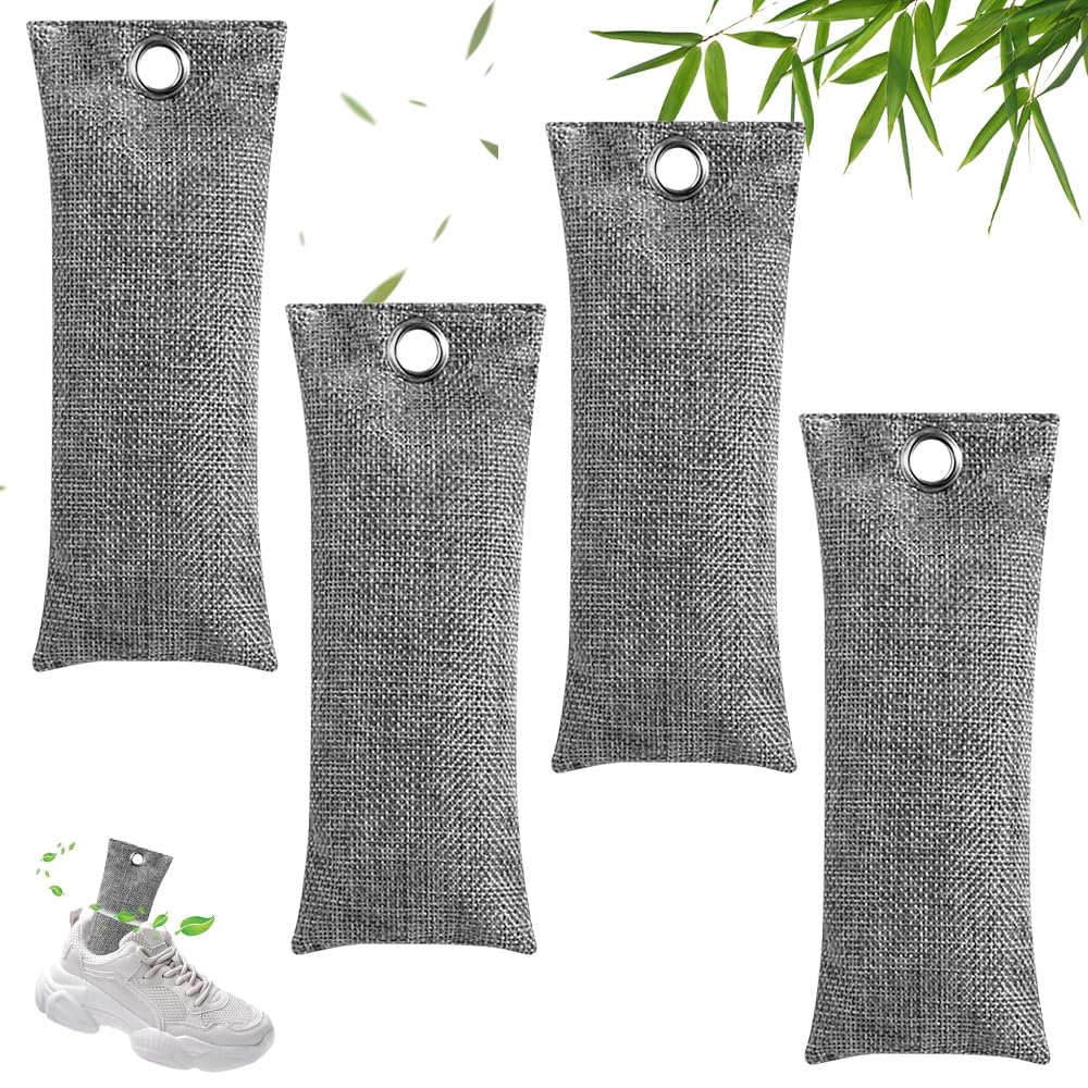 Bolsas Purificadoras de Aire de Carbón de Bambú, 4 Pcs bolsas Eliminador de Olores para Zapatos, 75g Bolsa De Carbón Activo De Bambú para Automóvil,Para Armarios, Zapatos, Eliminar Los Olores
