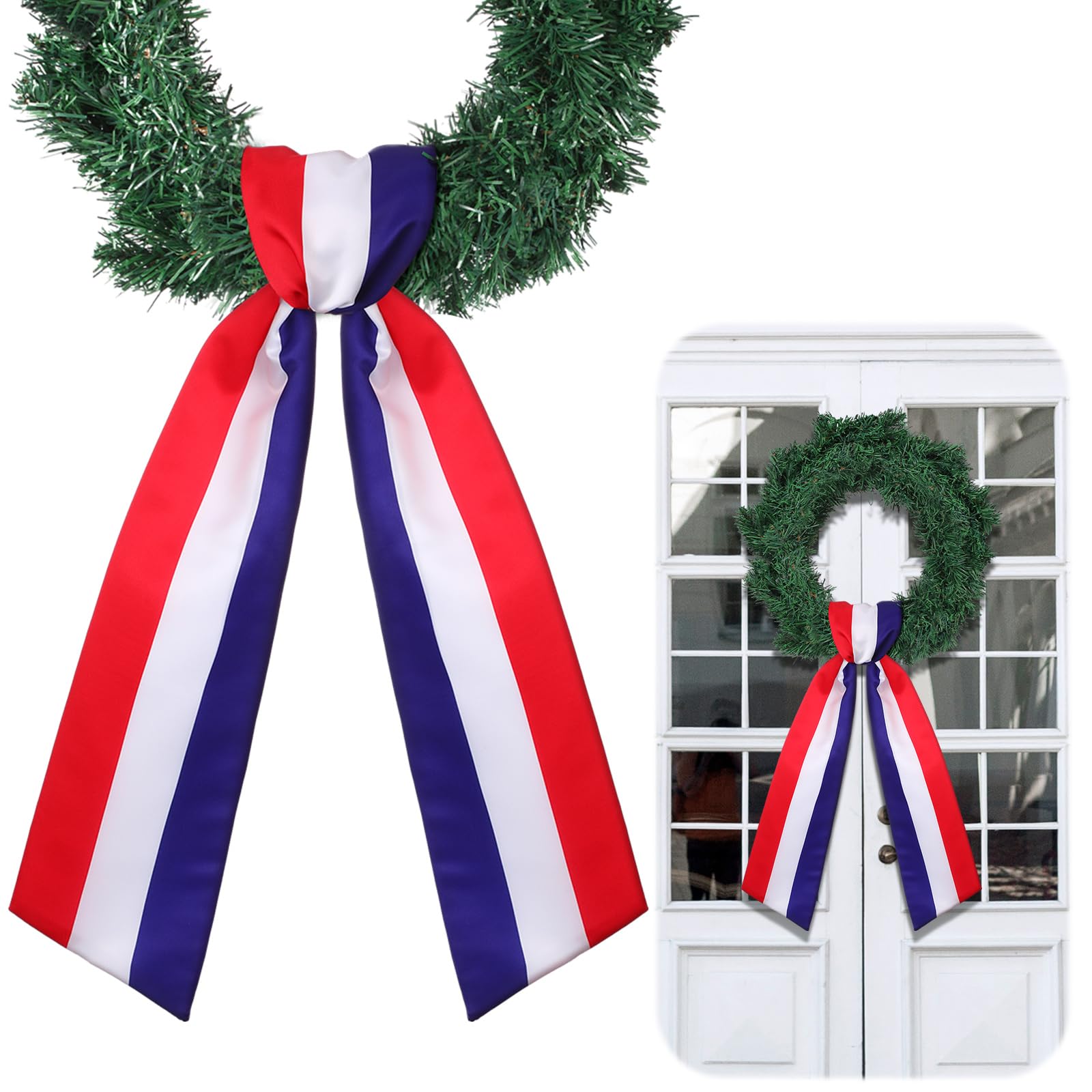 CraftyDream Wreath Sash for Front Door Wreath Satin Sash Blank Sashes Embroidery Monogram Yard Doorway Indoor Outdoor Wall Ribbon Bow Home Decor (Red,