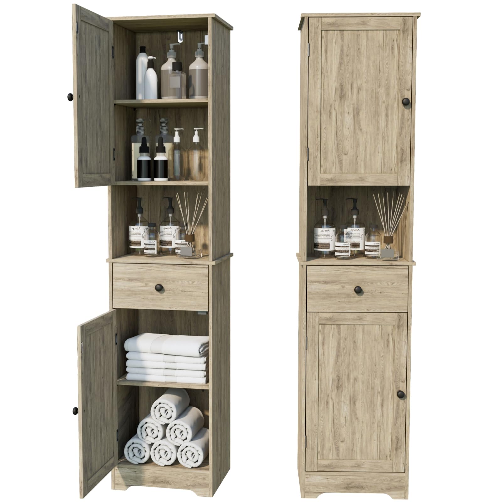 Viaozutis Tall Bathroom Cabinet, Storage Cabinet with 2 Doors & 2Drawer, with Ajustable Shelve, for Bathrooms, Kitchens,Entrances,Bedrooms（Grey）