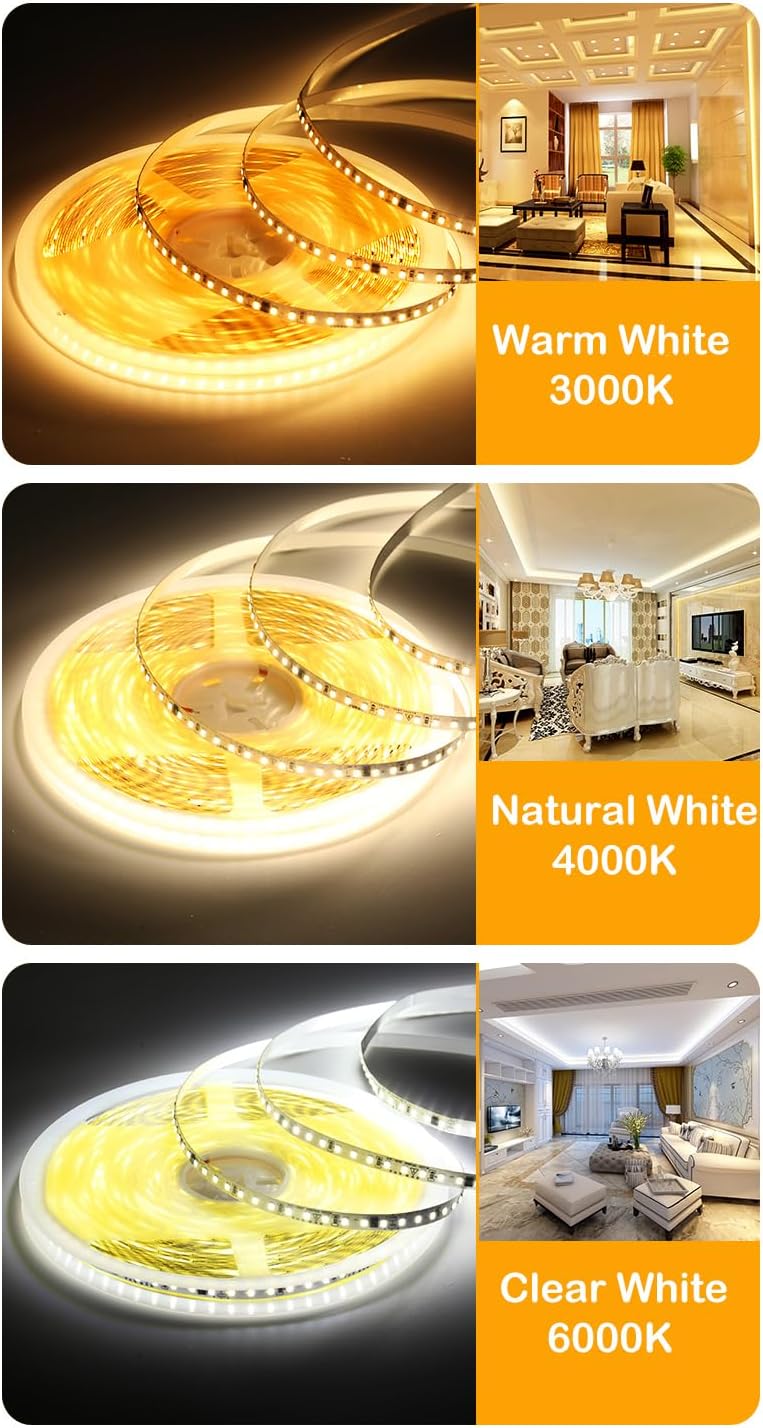 110V LED Strip Lights 120leds/m Flexible LED Tape, No Power Supply Needed (Warm White 3000K, 32.8FT), LED-STL120