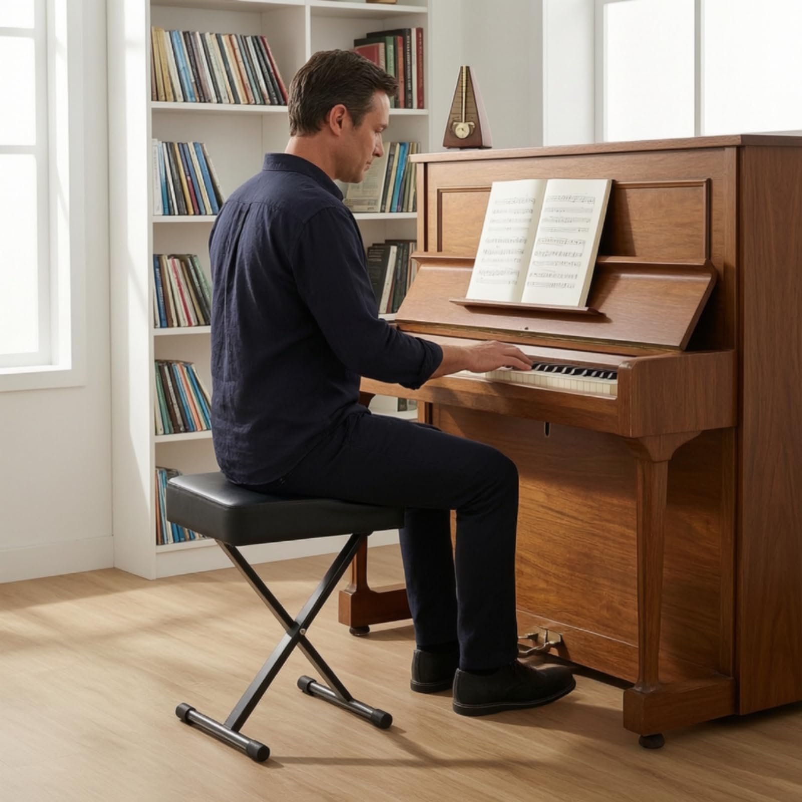 Amagogo Sgabello Regolabile per Musica Tastiera Pianoforte Seduta Cuscino Base Metallo Pieghevole Antiscivolo Adatto Concerti Studio Domestico Lezioni, Bianco