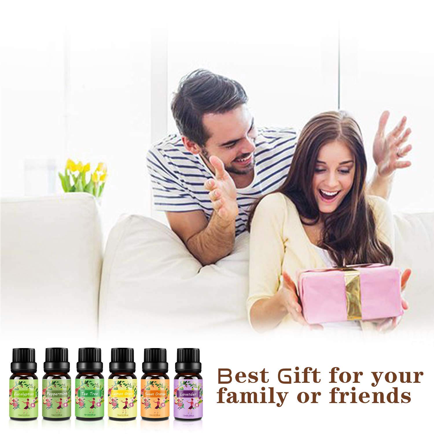 Set de Aceites Esenciales para Difusor, 100% Natural Puro Aromaterapia, 6 x 10 ml Essential Oils para Humidificadores, Lámparas de Fragancia, Jabón, SPA, Masaje