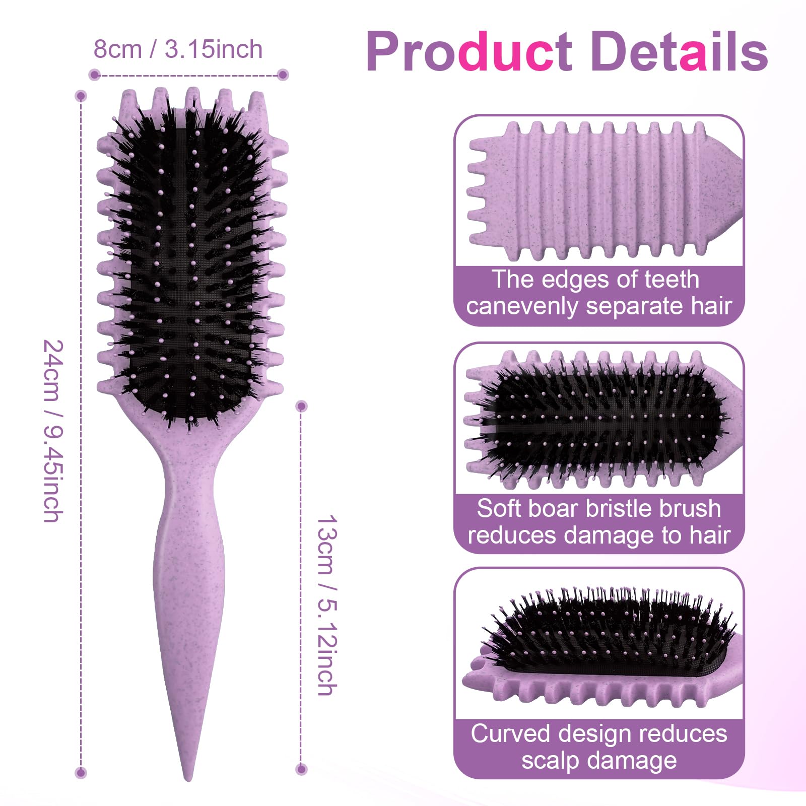 Curly Hair Brush,Curl Defining Brush,2024 Newest Boar Bristle Hair Brush for Combing and Shaping,Reduce Pulling and Curl Separation For Defined Curls(Purple) - Image 2