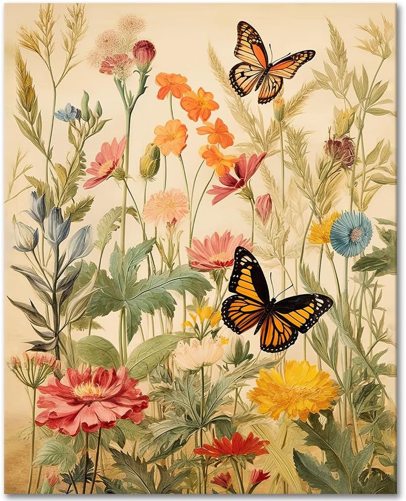 TUMOVO DIY Paint by Numbers for Adults Beginner Botanical Paint by Number Kits on Canvas Flower Plant Oil Painting by Numbers Paint Kits Butterfly Acrylic Painting Art Crafts 16"x20"(Frameless)