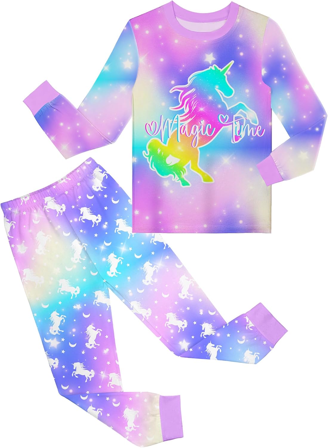 Sylfairy Girls Pajamas Set Sleepwear Rainbow Unicorn Pjs Toddler Long Sleeve Jammies Kids Sleepwear 3-12 Years