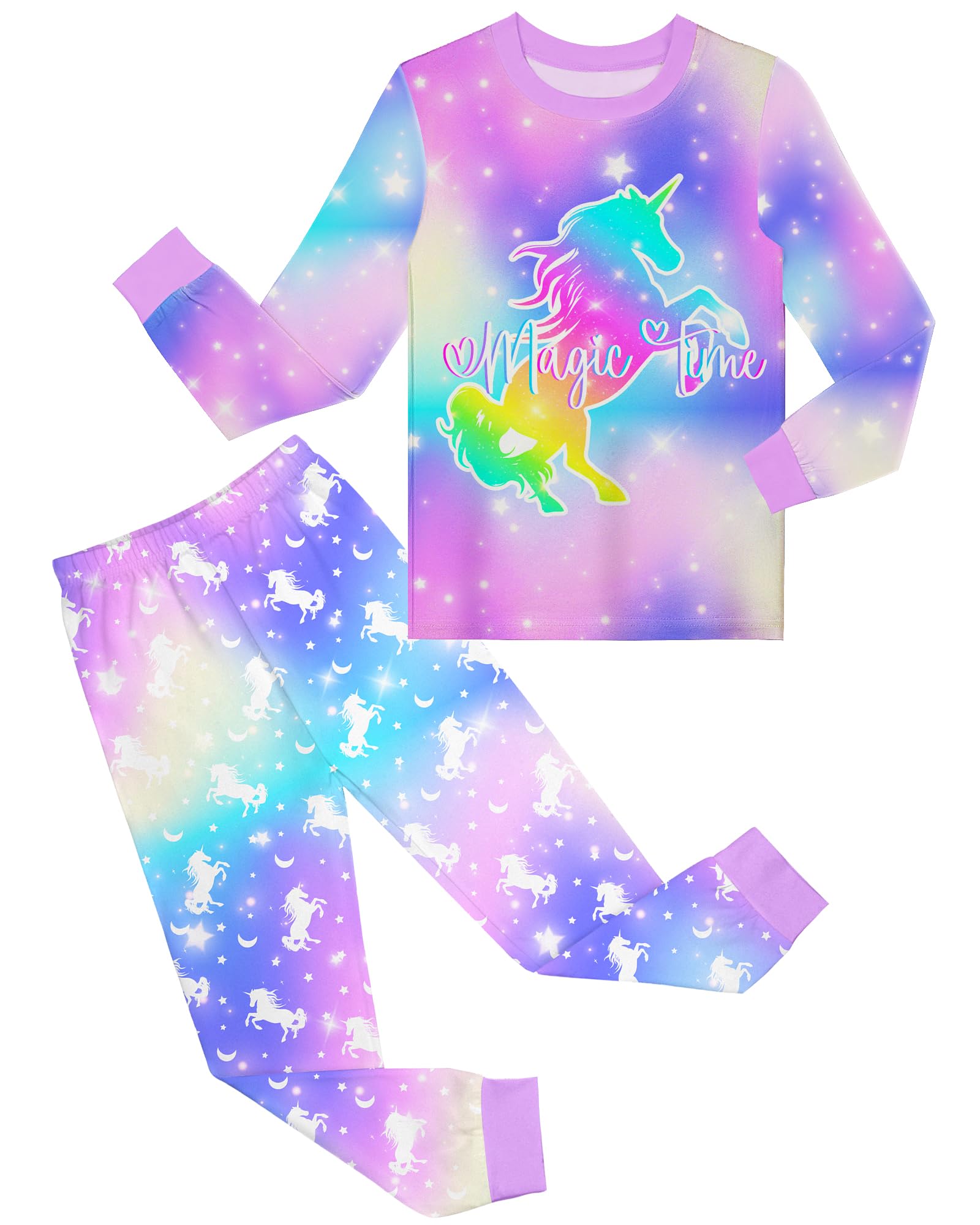 Sylfairy Girls Pajamas Set Unicorn Long Sleeve Jammies