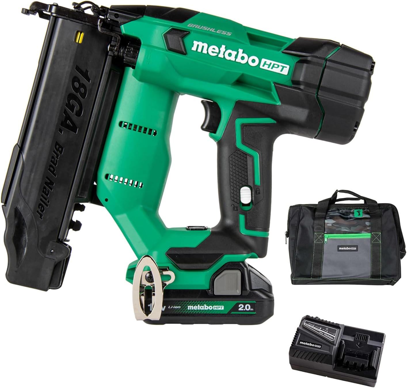 Metabo HPT 18V MultiVolt Brushless Compact Cordless Brad Nailer Kit, 18 Gauge Nailer with Power Tool 2.0Ah Lithium Ion Battery, Drives 5/8" to 2" Brad Nails, NT1850DFT NT1850DFT NT1850DFT