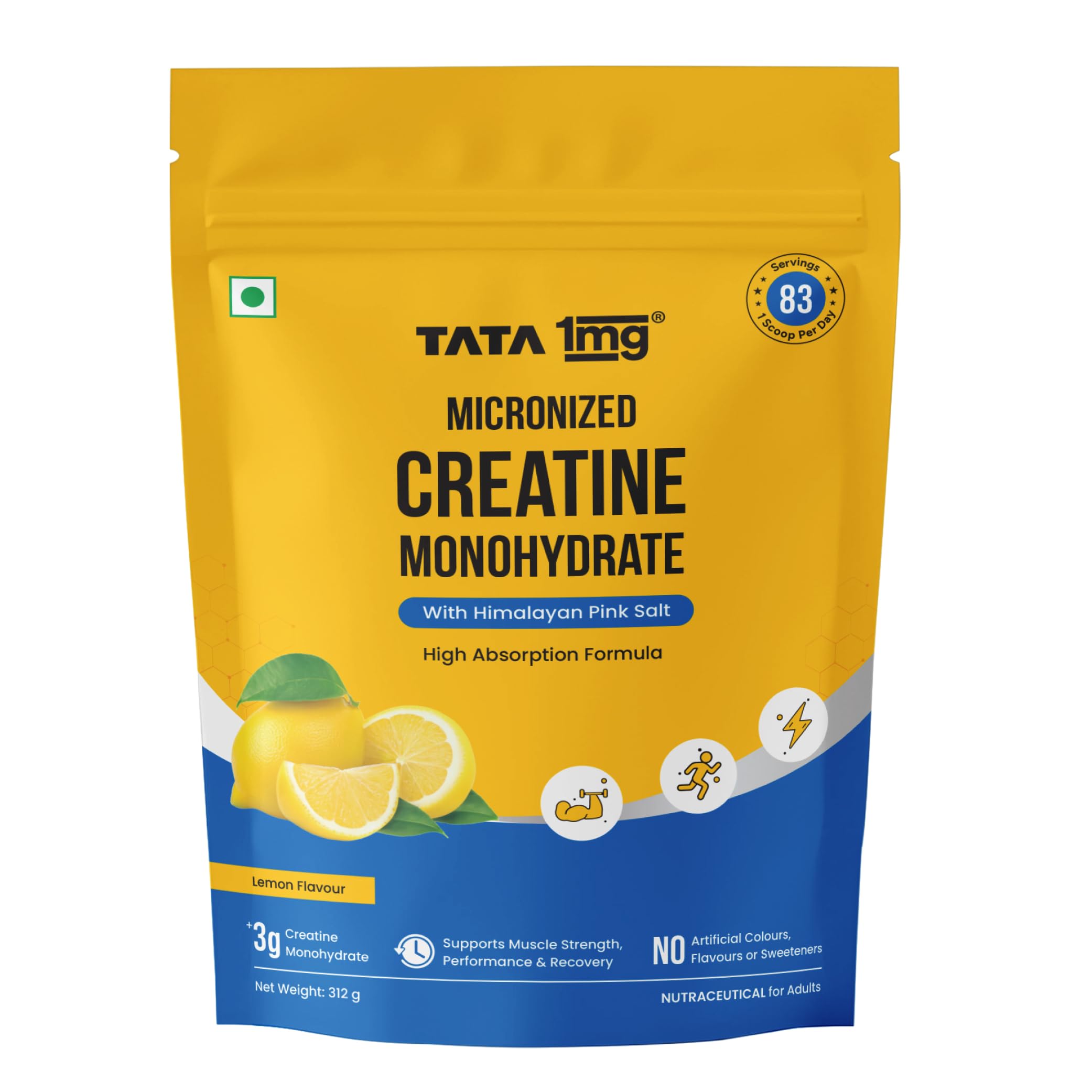 Tata 1mg Micronized Creatine Monohydrate | 3 g Creatine + Himalayan Pink Salt | High Absorption | Supports Muscle Strength, Performance & Recovery | Lemon Flavor | 312 g | 83 Servings-picture-14