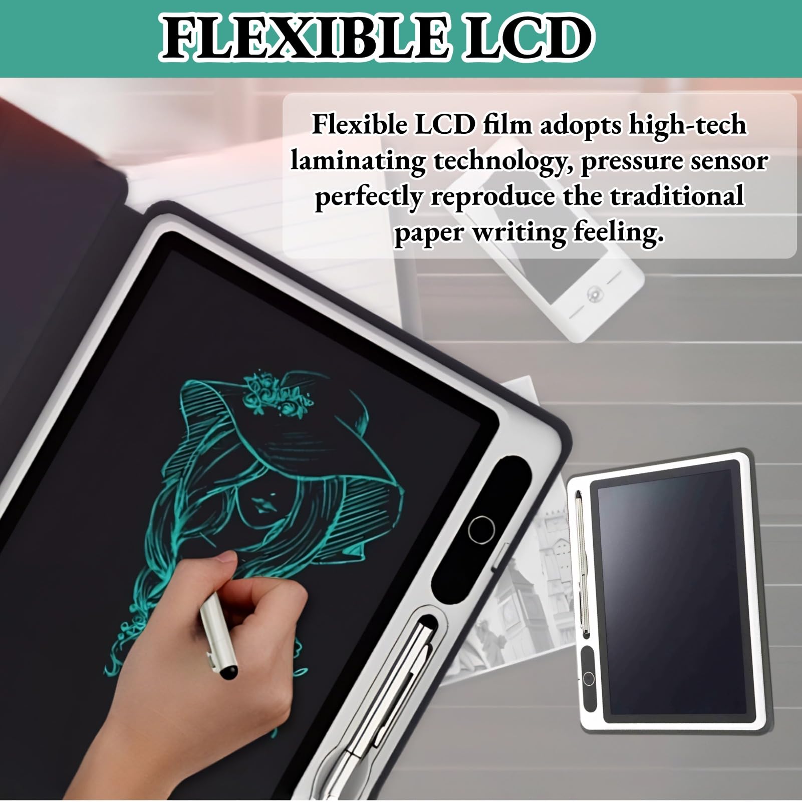 LCD Writing Tablet, 9 -calowa Elektroniczna Podkładka do Rysowania z Długopisem, Przenośny Cyfrowy Notatnik ze sztuczną skórę, do Pracy, Nauki, Spotkania Biznesowe