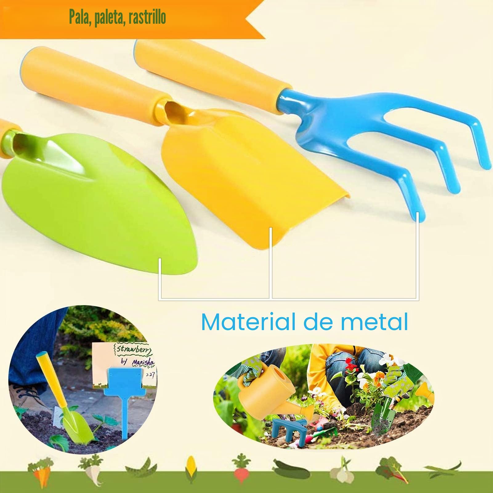 Kit de jardín para niños,Herramientas de Jardín para niños,Bolsa para Niños de Herramientas,Juego de jardinería, Bolsa de Guantes,Kit Jardinería Guantes (A)