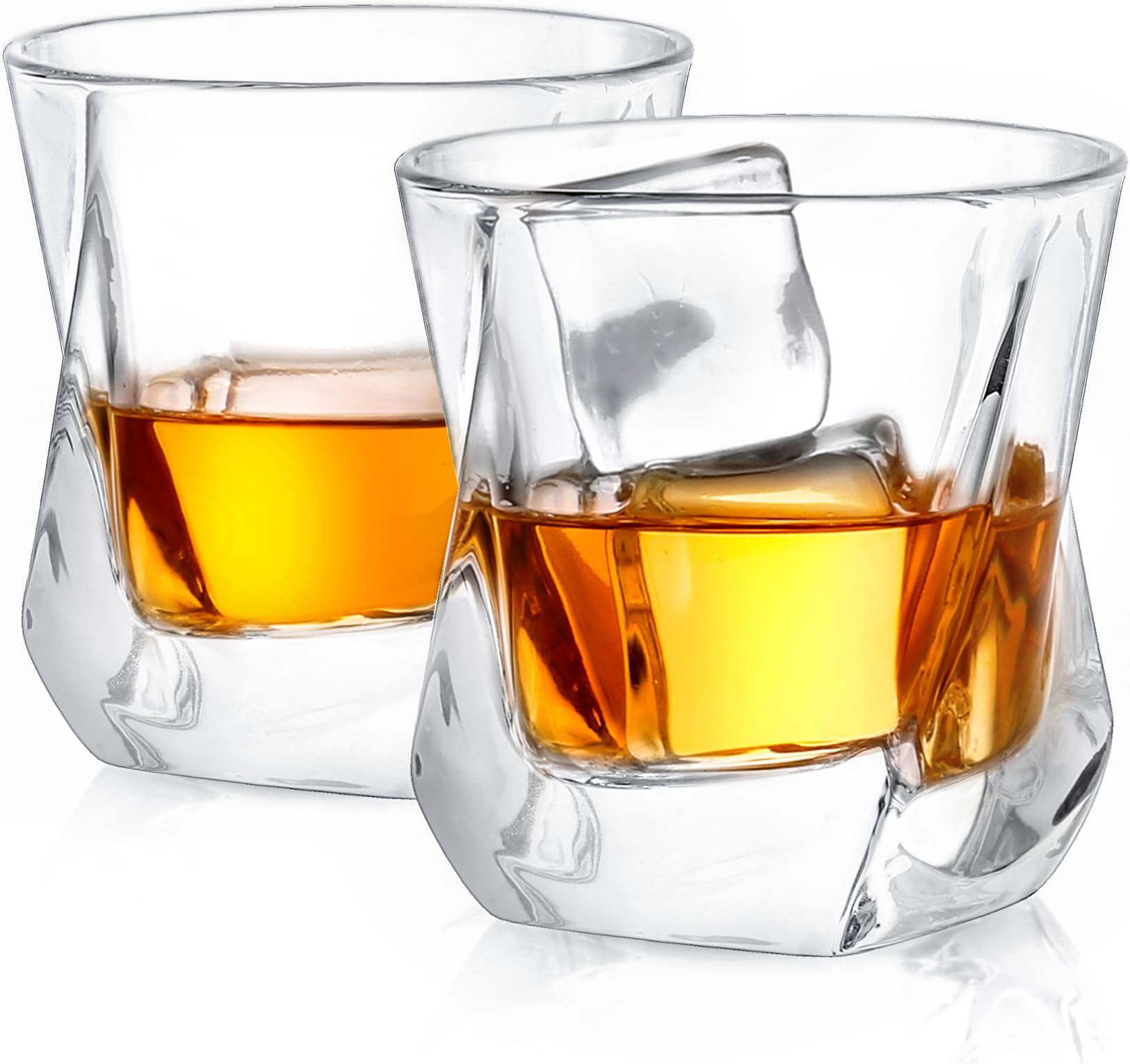 Aurora Crystal Whiskey Glasses, 7.4oz Twisted Whiskey Glass Set of 2, Old Fashioned Liquor and Drinking Glasses, Crystal Scotch Whisky Glass Set for Bourbon