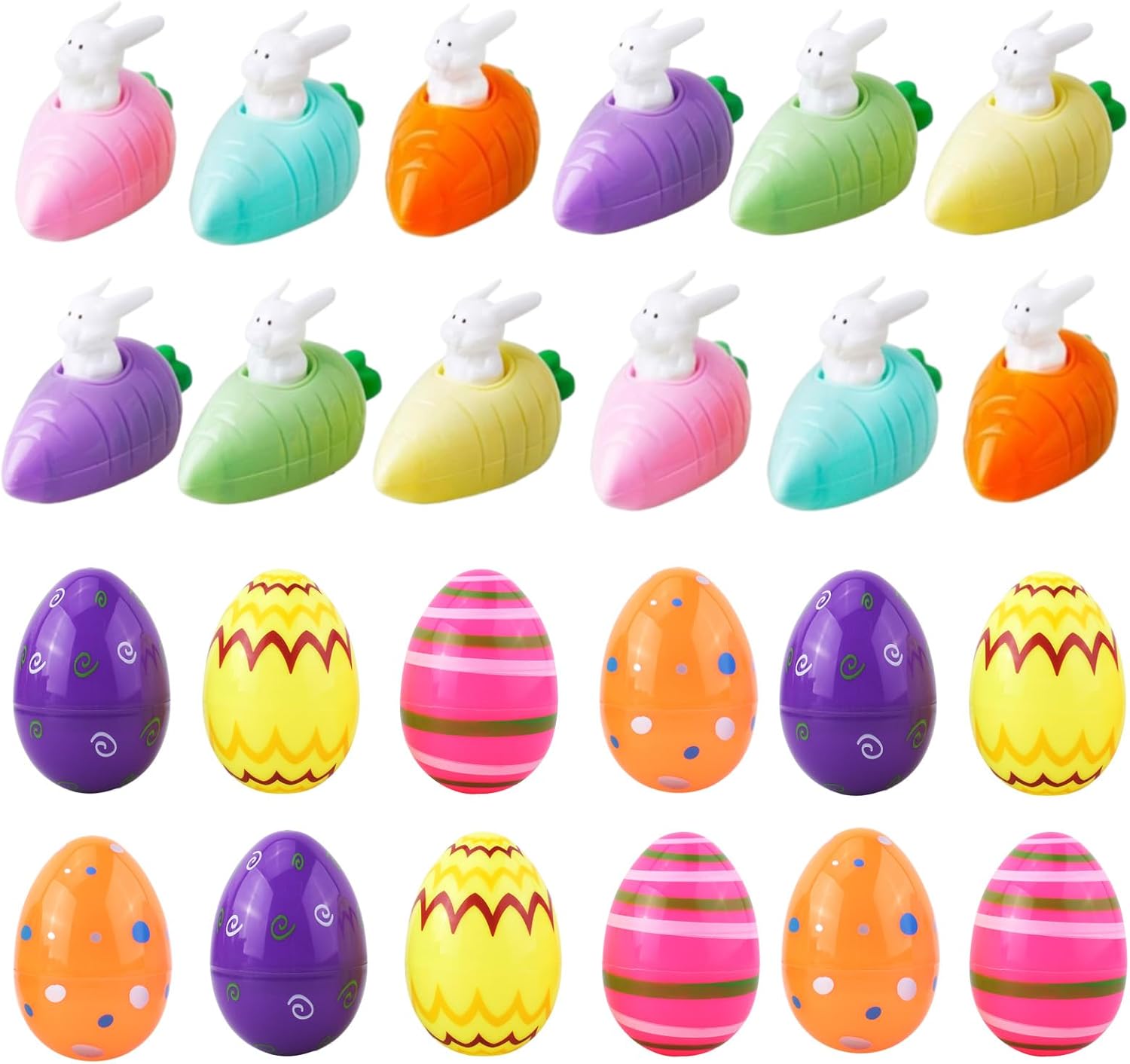 ZCOINS 12Pcs Easter Egg and 12Pcs Bunny & Carrot Pull Back Racers