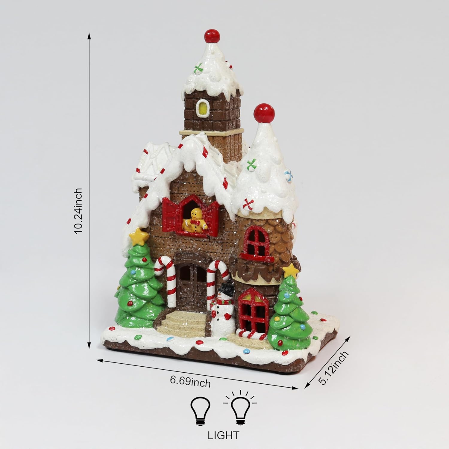 MOMENTS IN TIME Christmas Gingerbread House Lighted Hand-Painted Resin Holiday House with LED Lights Battery Operated Festive Décor for Tabletop Village Scene (10”H) Mantel Village Display