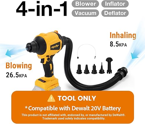Miniatura 4 de Bomba de aire inalámbrica para batería Dewalt de 20 V (batería no incluida), bomba de colchón de aire comprimido sin escobillas de mano con 3