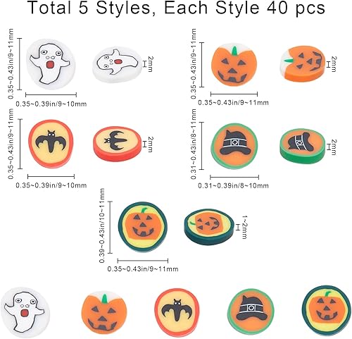 Miniatura 2 de SUNNYCLUE 1 caja, 200 piezas de 5 estilos de cabujones de Halloween, adornos de resina, fantasma, calabaza, murciélago, tapa de murciélago con parte